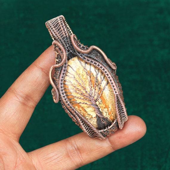Copper Wire Wrapped Tree of Life Picture Jasper Pendant