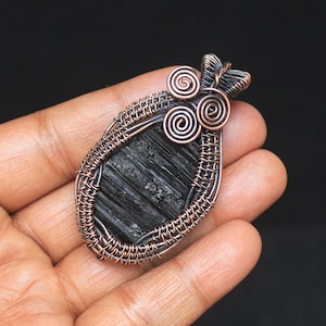 Excellence Designer Druzy Black Tourmaline Gemstone Copper Wire Pendant, Tourmaline Copper Jewelry, Handmade Copper Pendant, Christmas Gift