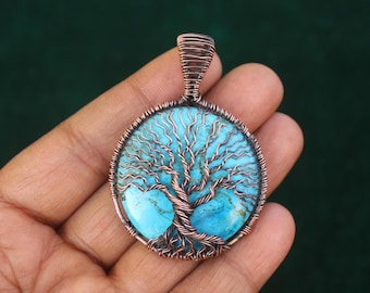Tree Of Life Pendant: Copper Wire Wrapped Turquoise Gemstone
