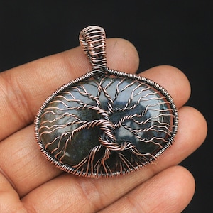 Amazing Tree Of Life Pendant, Moss Agate Gemstone Wire Wrapped Pendant, Moss Agate Copper Wire Pendant Necklace Jewelry, Gift For Her