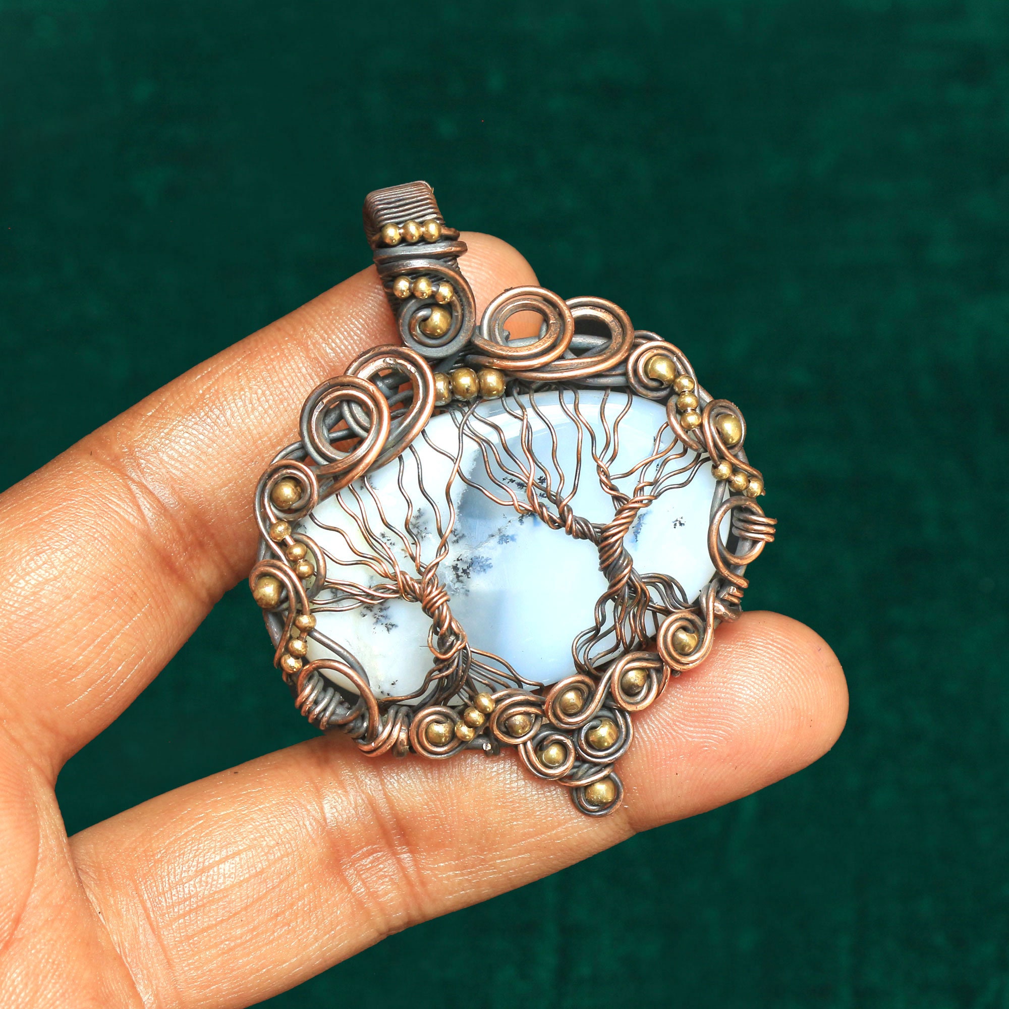 Unique Dendrite Opal Gemstone Copper Pendant, Wire Wrapped Tree Pendant, Tree Of Life, Dendrite Opal Jewelry, Christmas Gift, Tree Pendant