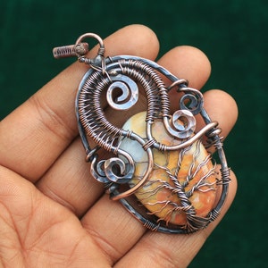 Malingano Jasper Gemstone Tree Design Pendant Copper Wire Wrap Pendant, Malingano Copper Jewelry, Cabochon Copper Pendant, Oxidize Pendant
