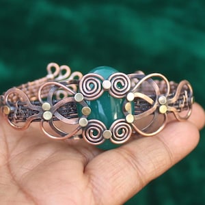 Green Onyx Gemstone Bangle/ Copper Wire Wrap Gemstone Bangle/ Women Jewelry/Christmas Gift Bracelet/ Adjustable Copper Bangle