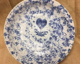 Antique Blue /& White Spatterware Salad Dessert Plate Spongeware 19th Century