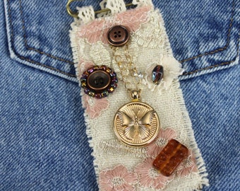 Fabric Cloth Brooch, Cottagecore Fabric Jewelry Art, Fabric Kilt Pin, Upcycled Wearable Art, Lapel Pin, Fabric Brooch, Brooch for Women,OOAK
