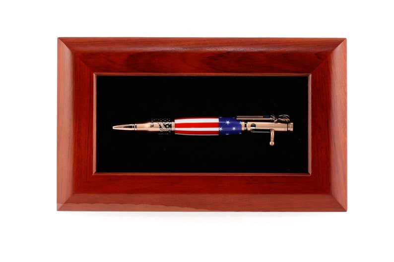 Blue White Antique Copper Finish Red Salute the Troops 30 Caliber Bolt Action Pen Includes Rosewood Gift Box.