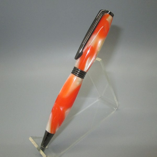 Handturned, Orange, Cream, Sparkle, Gun Metal, Trimline Pen, Twist Pen, Cross Style refill.