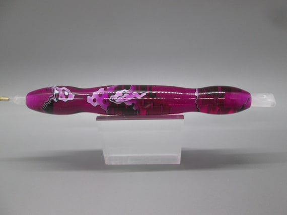 Handturned, Diamond Painting Pen, Purple, White, Black, Plum Water Mesh, Swirl,  Stylus Pen, Acrylic.