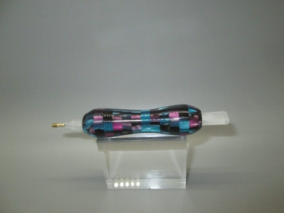 handmade teal and coral swirl acrylic pen