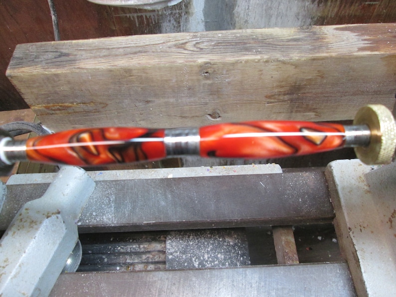 Red Trimline Pen Cross Style refill. Twist Pen Black Handmade Gun Metal White