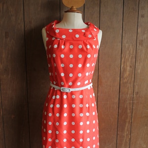Vintage style Orange/Coral white polka dot pencil skirt dress