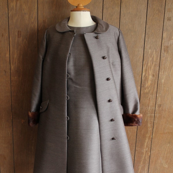 Vintage 1960's Woman's Two(2) piece Dress/Coat Ensemble in Taupe