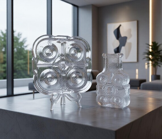 Vintage Lars Hellsten Art Glass Set: Walther Glas Divided Dish