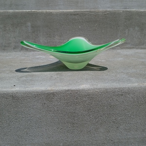 Mid Century Art Glass Hand-blown Green on White Organic Bowl