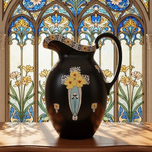 Art Nouveau Crown Devon Ware Antique DAISY Large Ceramic Pitcher