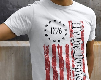 Patriottische t-shirts Wij de mensen Vintage VS Vlag 1776 Amerikaanse Vlag Shirts Unisex Grafische Print T-shirt