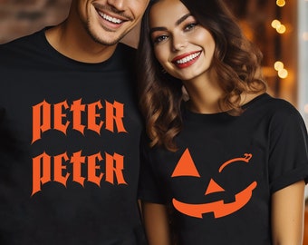 Peter Peter Pumpkin Eater Halloween Party Couple Matching Costumes T-shirts Funny Halloween Peter Matching Costume Shirt Scary Face Shirt