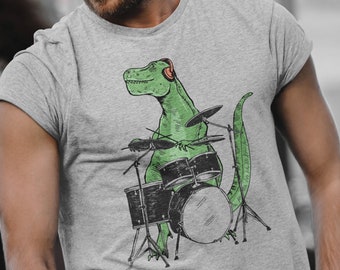 T-rex T-Shirt Gift Dinosaur Playing Drums Shirt Men's Funny Shirt Men's Graphic Tee T-rex Drummer Gifts Music Gift