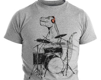 Drummer T-shirt Gift Dinosaur Playing Drums Shirt Men's Funny Shirt Men's Graphic Tee T-rex Drums Gifts Music Gift