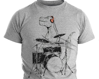 Drummer T-shirt Gift Dinosaur Playing Drums Shirt Men's Funny Shirt Men's Graphic Tee T-rex Drums Gifts Music Gift