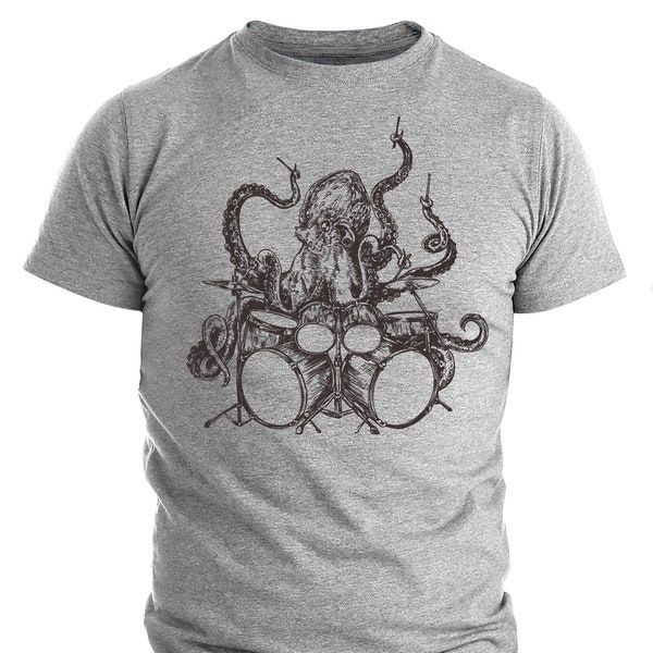 Octopus T-Shirt Gift Octopus Playing Drums Shirt Men's Funny Shirt Men's Graphic Tee Octopus Drummer Gifts Music Gift