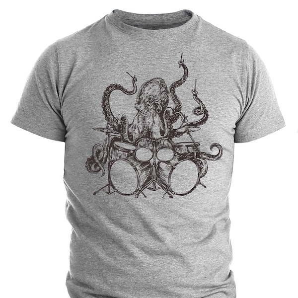 Pulpo camiseta regalo pulpo tocando tambores camisa hombres camisa divertida hombres camiseta gráfica pulpo baterista regalos música regalo
