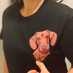 Dachshund Dog With Middle Finger In The Pocket Funny T-shirt Pocket Shirt Dog Middle Finger Shirt Gift Ideas Pocket Tee Pocket Shirt