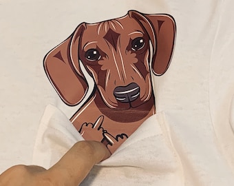 Funny T-shirt Dachshund Dog With Middle Finger In The Pocket Pocket Shirt Dog Middle Finger Shirt Gift Ideas Pocket Tee Pocket Shirt