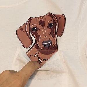 Funny T-shirt Dachshund Dog With Middle Finger In The Pocket Pocket Shirt Dog Middle Finger Shirt Gift Ideas Pocket Tee Pocket Shirt