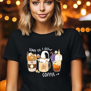 Scary Till I Get Coffee Halloween T-shirt Halloween Party Costume Shirt Happy Halloween Tshirts