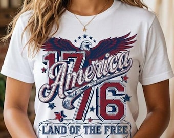 America 1776 Shirt Land of the Free Tee, Patriotic Eagle 4th of July Shirt, USA Flag Graphic Independence Day Shirt, Vintage Freedom T-Shirt