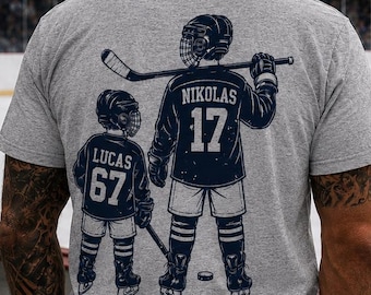 Personalized hockey dad t-shirt, custom kids names and numbers, father's day gift for him, sports tee