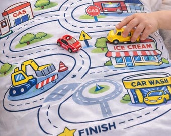 Dad Playmat T-Shirt, Toddler Toy Car City Road Map Back, Screen-Free Gift