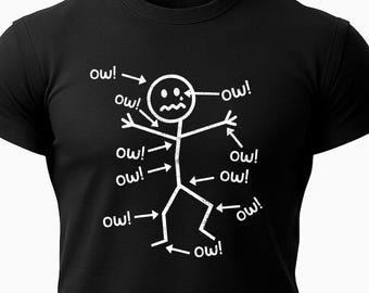 Funny Stick Figure “Ow” T-Shirt – Sarcastic Pain Humor Graphic Tee