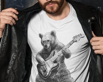 Funny Bear Guitarist T-Shirt Music Lovers Gift, Bear Tee,  Music Graphic Tee, Mens Graphic T-Shirts, Music tee, Guitarist gift