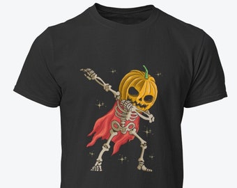 Skeleton Dancing Jack O Lantern Kürbis Kopf Halloween Kostüm Lustige Kürbis T-Shirt