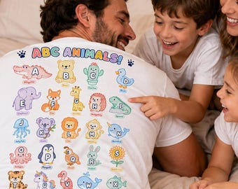 ABC Animals Alphabet Shirt, Interactive Learning Toddler Tee, Father's Day Gift