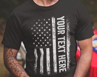 Custom Made Shirt USA Flag Patriotic Personalized T-shirt Your Own Printed Text Christmas Patriotic Gift Fathers Day Gift
