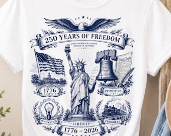 Vintage 250 Years of Freedom Shirt, USA 250th Anniversary Tee, Retro American History 1776 2026, 4th of July Gift Men Women