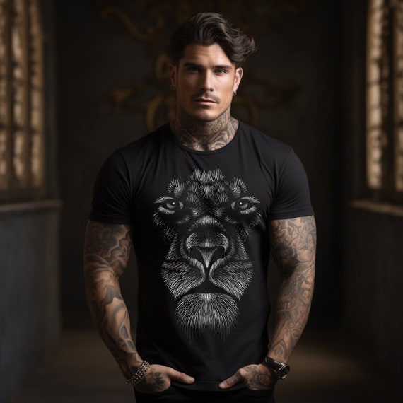 Mens Magestic Lion T shirt Fashion Gift For Boyfriend , Gift For Husband, 3D Lion T-shirt, Gift For Him, Lion Fashion T-shirts