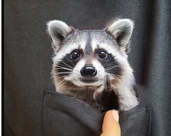 アライグマの隠れた中指ポケット 面白いアライグマプリント アライグマTシャツ ユニークなギフトアイデア 面白いアライグマTシャツ