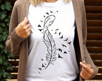 T-shirt Feather Birds grafisch - katoenen T-shirt, uniseks