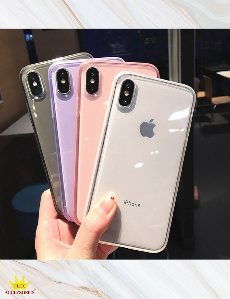 Customizable Transparent Clear, Purple,  Smoke Colour Apple iPhone XR iPhone 11 Case with hard back and frosted silicone side bumper! 