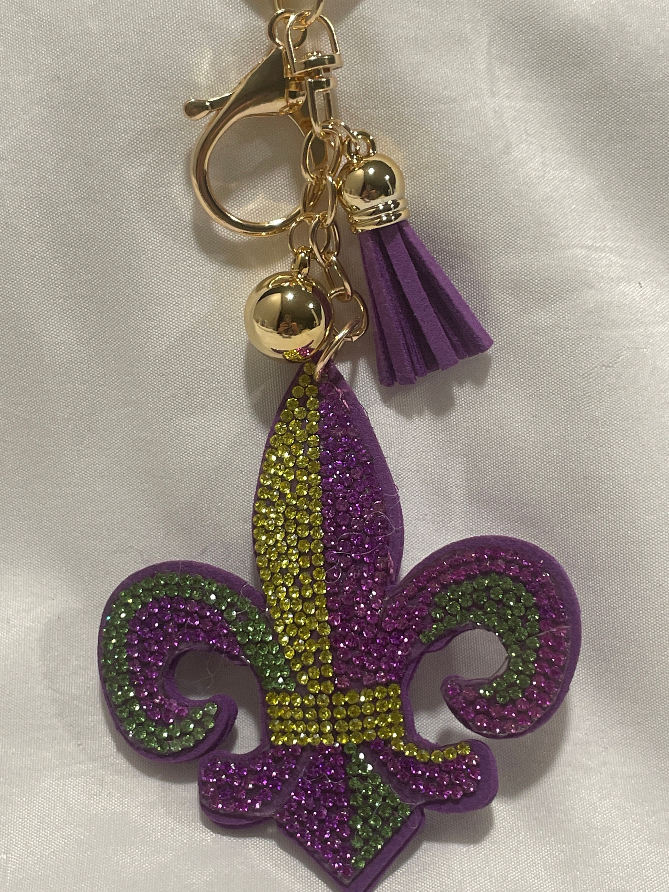 Mardi Gras Rhinestone Fleur De Lis Keychain Etsy