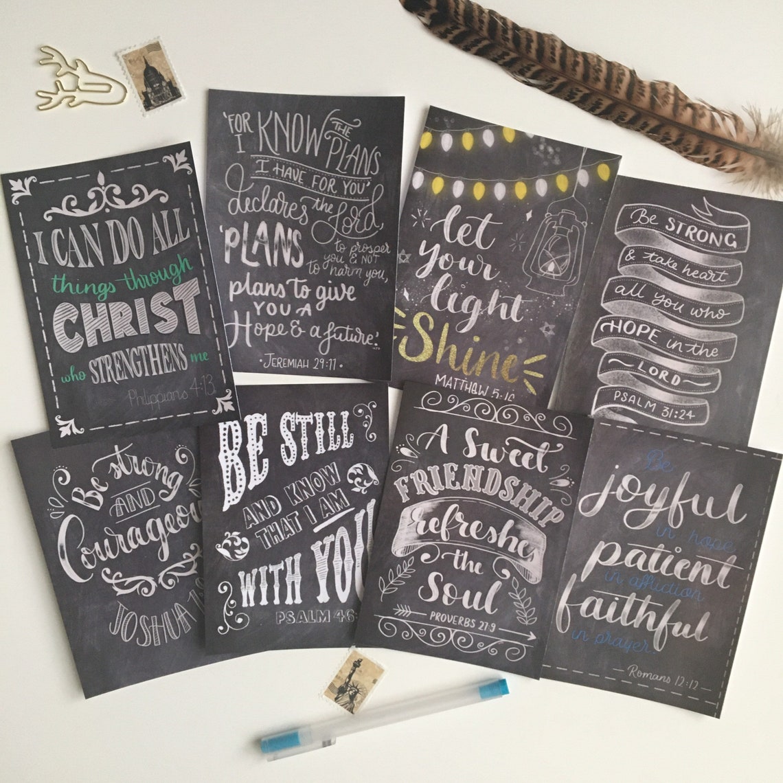 Chalk Bible Verse Postcards Set of 8 A6 Prints Hand Etsy