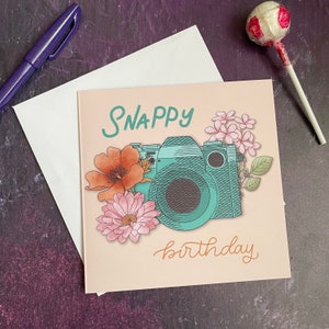 Snappy Geburtstag Illustration Geburtstagskarte, Fotografie Liebhaber, Quadratisch, Original, Retro-Designs