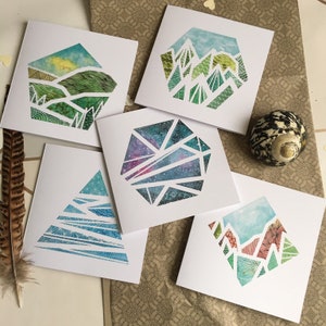 Cartes de voeux aquarelle paysage abstrait géométrique, vente CARTE INDIVIDUELLE, carré, peint à la main, original