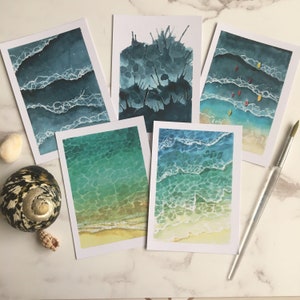 Watercolour Waves Postcards, set of 5 A6 prints, handpainted, wall art