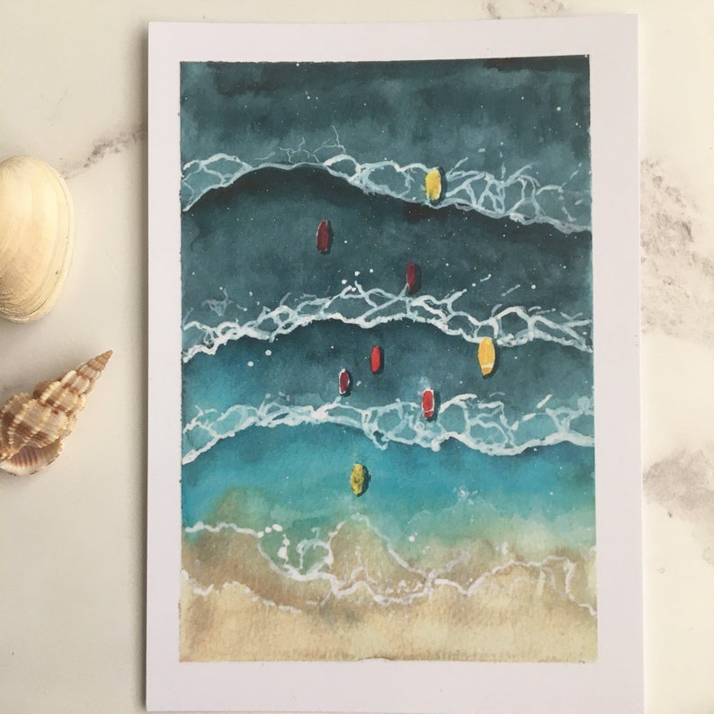 Cartes postales aquarelle vagues, lot de 5 impressions A6, peintes à la main, art mural image 5