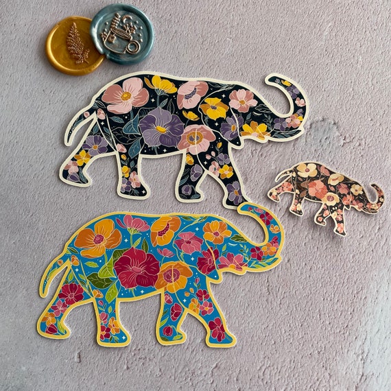 Floral Elephant Silhouette Vinyl Sticker // 3 Sizes Available // Laptop, water bottle, phone case Art